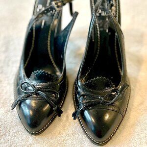 Linea Paolo Black Leather Spectator Slingback w/ Chunky Heel (Size 7-7.5)